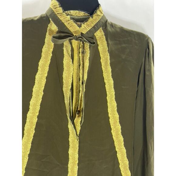 SERGE NANCEL Women’s Vintage Green-Yellow Tie-Neck Button-Up Too SZ 36(US6) - Picture 3 of 9